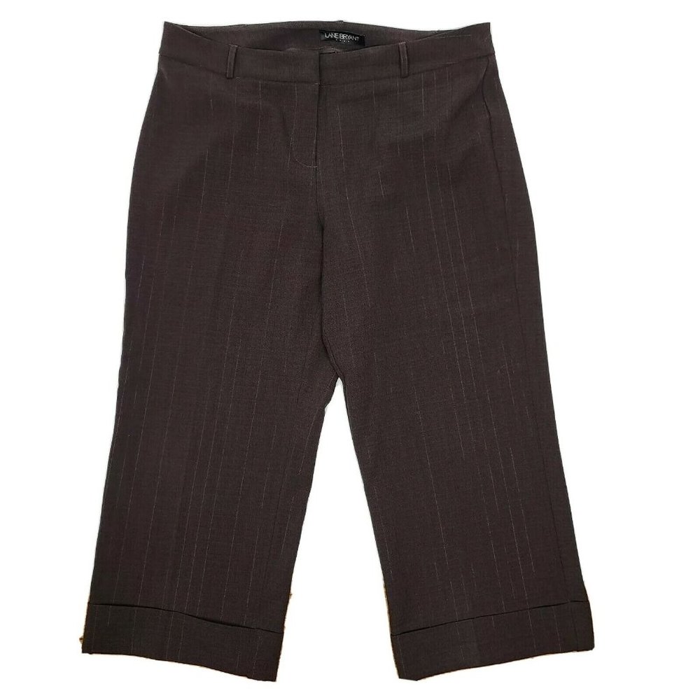 LANE BRYANT Brown Pinstriped Wide‎ Leg Crop Pants Womens Size 14